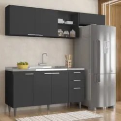 Armário de Cozinha CP03 Com Pia 150cm Pérola Z34 Preto      - Mpozenat