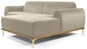 Sofá 3 Lugares Lisboa D07 com Chaise Direita 230cm Veludo Creme - D'Rossi