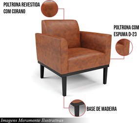 Poltrona Decorativa Isabella Pés Fixo em Madeira Preto PU Nozes G19 - Gran Belo