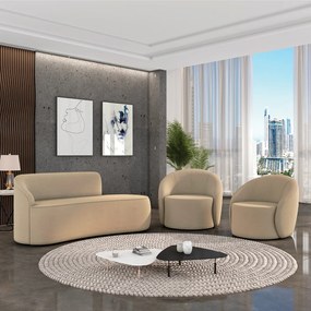 Sofá 2 Lugares Orgânico 140cm Morgan e 2 Poltronas Lua Suede D03 - D'Rossi - Marrom Rato