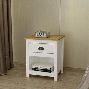 Mesa de Cabeceira 1 Gaveta Madeira Maciça Osiris Branco/Freijó- G74 - Gran Belo