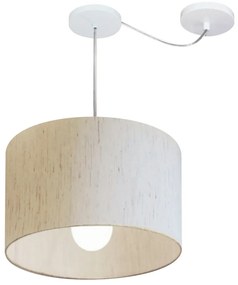 Lustre Pendente Cilíndrico Com Desvio Md-4226 Cúpula em Tecido 40x25cm Linho Bege - Bivolt