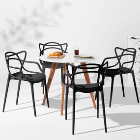 Conjunto Mesa Square Redonda Branco Fosco 88cm com 4 Cadeiras Allegra - Preto