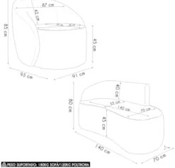 Sofá 2 Lugares 140cm Wendi e Poltrona Steve Suede Grafite I01  - Mpoze