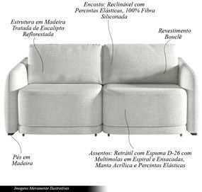 Sofá Cama Modulado Retrátil e Reclinável Decorativo Varsóvia 176cm Bouclê Cinza G33 - Gran Belo