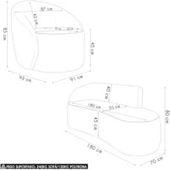 Sofá 3 Lugares 180cm Wendi e Poltrona Steve Suede Marrom Rt I01  - Mpo