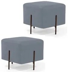 Kit 2 Puffs Decorativos 45cm Base Aço Status C-317 Veludo Cinza - Domi