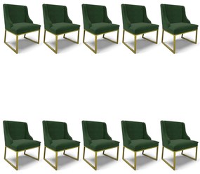 Cadeira Sala de Jantar Industrial Dourado Kit 10 Liz Suede D03 - D'Rossi - Verde