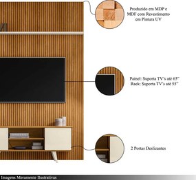 Conjunto Painel com Bancada Morpheus 2 Portas Deslizantes MDP até 65 Cinamomo/OffWhite G97 - Gran Belo