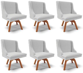 Kit 6 Cadeiras Decorativas Sala de Jantar Base Giratória de Madeira Firenze Linho Cinza/Natural G19 - Gran Belo