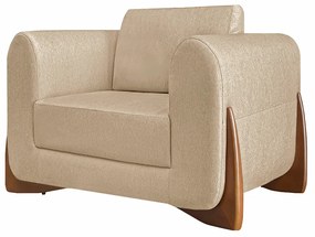 Poltrona Decorativa Pés em Madeira Buzz Linho Bege G63 - Gran Belo