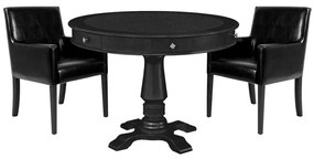 Mesa de Jogos Carteado Redonda Victoria Tampo Reversível Preto com Kit 2 Cadeiras Liverpool PU Sintético Preto Liso G36 G15 - Gran Belo