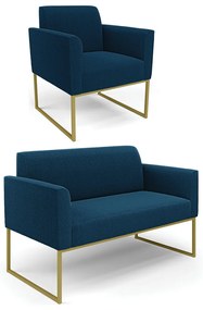 Namoradeira e Poltrona Industrial Dourado Marisa Bouclê D03 - D'Rossi - Azul