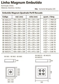 Luminária De Embutir Magnum Quadrado 50X50X10Cm 4L E27 + 01 Par20 | Us... (FN-F - Fendi Fosco)