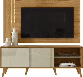 Conjunto Painel com Bancada Atreus Portas Deslizantes MDP até 60 Cumaru/Opala G97 - Gran Belo