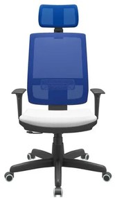 Cadeira Office Brizza Tela Azul Com Encosto Assento Aero Branco RelaxPlax Base Standard 126cm - 63649 Sun House