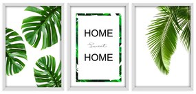 Kit 03 Quadros Decorativos Folhagem Home Sweet Home 43x33 cm - D'Rossi
