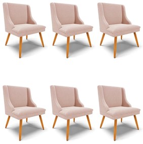 Cadeira Sala de Jantar Pé Palito Castanho Kit 6 Liz Boucle D03 - D'Rossi - Rose