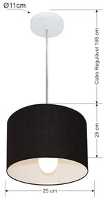 Lustre Pendente Cilíndrico Md-4201 Cúpula em Tecido 25x25cm Preto - Bivolt