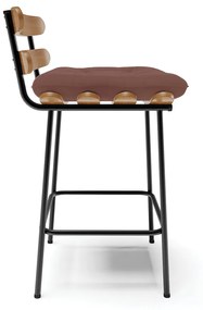 Kit 04 Banquetas Costela Veludo Rosê Base Metálica Preto - DRossi