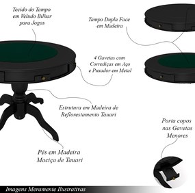 Conjunto Mesa de Jogos Carteado Bellagio Tampo Reversível e 4 Cadeiras Madeira Poker Base Estrela PU Grafite/Preto G42 - Gran Belo