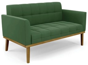 Poltrona Namoradeira Decorativa Karen Pés Fixo em Madeira Castanho Suede Verde G19 - Gran Belo