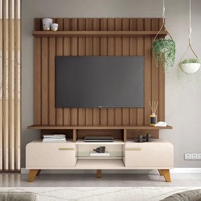 Rack para Sala Bancada de TV 70 Pol 200cm Zuri 1.6 H01 - D'Rossi - Off White e Castanho