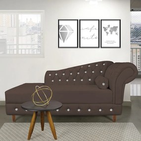 Divã Chesterfield 165 cm Capitonado com Strass Suede D'Rossi - Marrom