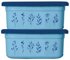 Kit Potes Floral Azul 2 Peças