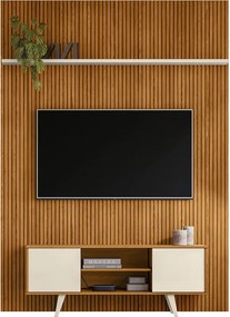 Conjunto Painel com Bancada Morpheus 2 Portas Deslizantes MDP até 65 Cinamomo/OffWhite G97 - Gran Belo