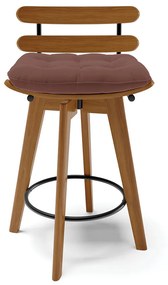 kit 04 Banquetas Giratória Costela Veludo Rosê Base Madeira MA70 - D'Rossi