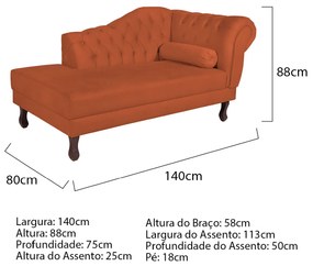 Recamier Diana 140cm Lado Esquerdo Suede Terracota - ADJ Decor