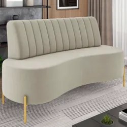 Sofá 2 Lugares 135cm Pés Aço Dourado Tamar Veludo Bege Z08  - Mpozenat