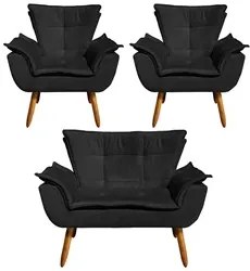 Kit Namoradeira 2 Lugares e 2 Poltronas Decorativas Pés Palito Opla Su