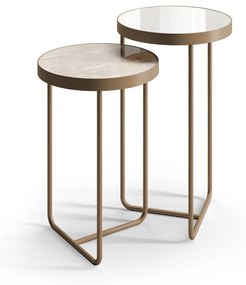 Mesa Lateral Eloá Redonda Tampo Espelhado com Aro Metálico Base em Aço Carbono com Pintura Epóxi