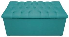 Recamier Baú Estofada Mel 90 cm Solteiro Com Capitonê  Suede Azul Turquesa - ADJ Decor