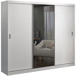 Guarda Roupa Casal 264cm 3 Portas de Correr 1 Espelho Winter F04 Branc
