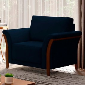 Poltrona Decorativa Pés em Madeira Market Veludo Azul Marinho G45 - Gran Belo