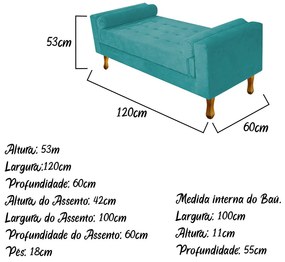 Recamier Félix Solteiro 120cm Suede Azul Turquesa - ADJ Decor