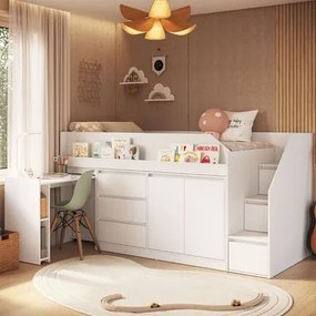 Cama Infanto Juvenil com Escrivaninha e Balcão Branco Completa Móveis