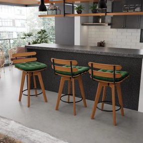 Banqueta Giratória Costela Suede Verde Base Madeira MA70 - D'Rossi