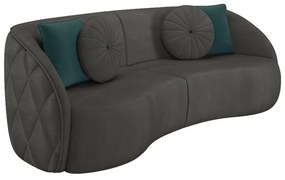 Sofá Decorativo 288cm com Almofadas Redondas Clarke Veludo Cinza G45 - Gran Belo