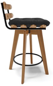 kit 02 Banquetas Giratória Costela Corino Base Madeira MA70 - DRossi - Preto