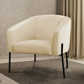 Poltrona Decorativa Pé de Ferro Preto Stella Sintético  D03 - D'Rossi - Bege