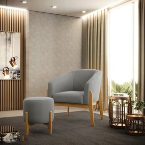 Poltrona com Puff Base de Madeira Stella Suede Grafte D03 - D'Rossi
