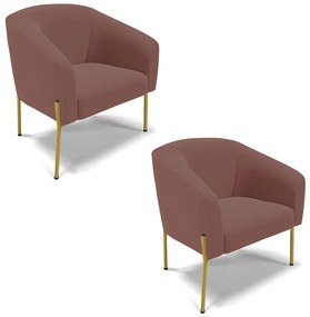 Cadeira Sala de Jantar Pé de Ferro Dourado kit 2 Stella Veludo D03 - D'Rossi - Rose