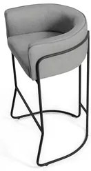 Kit 4 Banquetas Decorativas Base Aço Preto Betina C-416 Linho Cinza Es