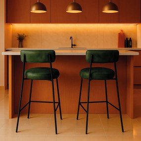 Banqueta de Cozinha Baixa com encosto Industrial em aço kit 2 Londres PU D03 - D'Rossi - Verde