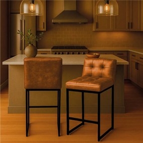 Banqueta Cozinha Alta com Encosto Industrial Kit 2 Preto Lirina PU Whisky C05 - D'Rossi