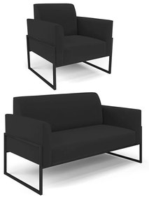 Sofá Namoradeira com Poltrona Base Industrial Alta Preto Marisa Veludo D03 - D'Rossi - Preto